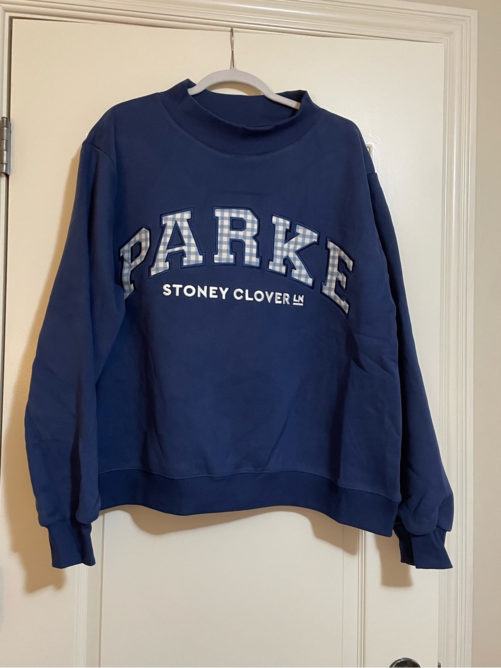 NWT Parke x Stoney Clover Lane Fleece Navy Blue Gingham Mockneck